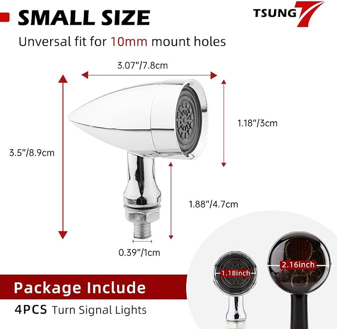 TSUNG Universal Motorcycle LED Turn Signals Lights Small Bullet Front Rear - Image 7