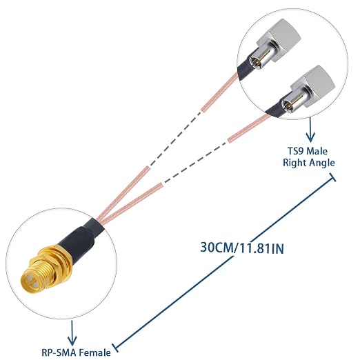 RP SMA Female to Dual TS9 Male Right Angle Connector RF Coax Cable RP SMA - Image 6