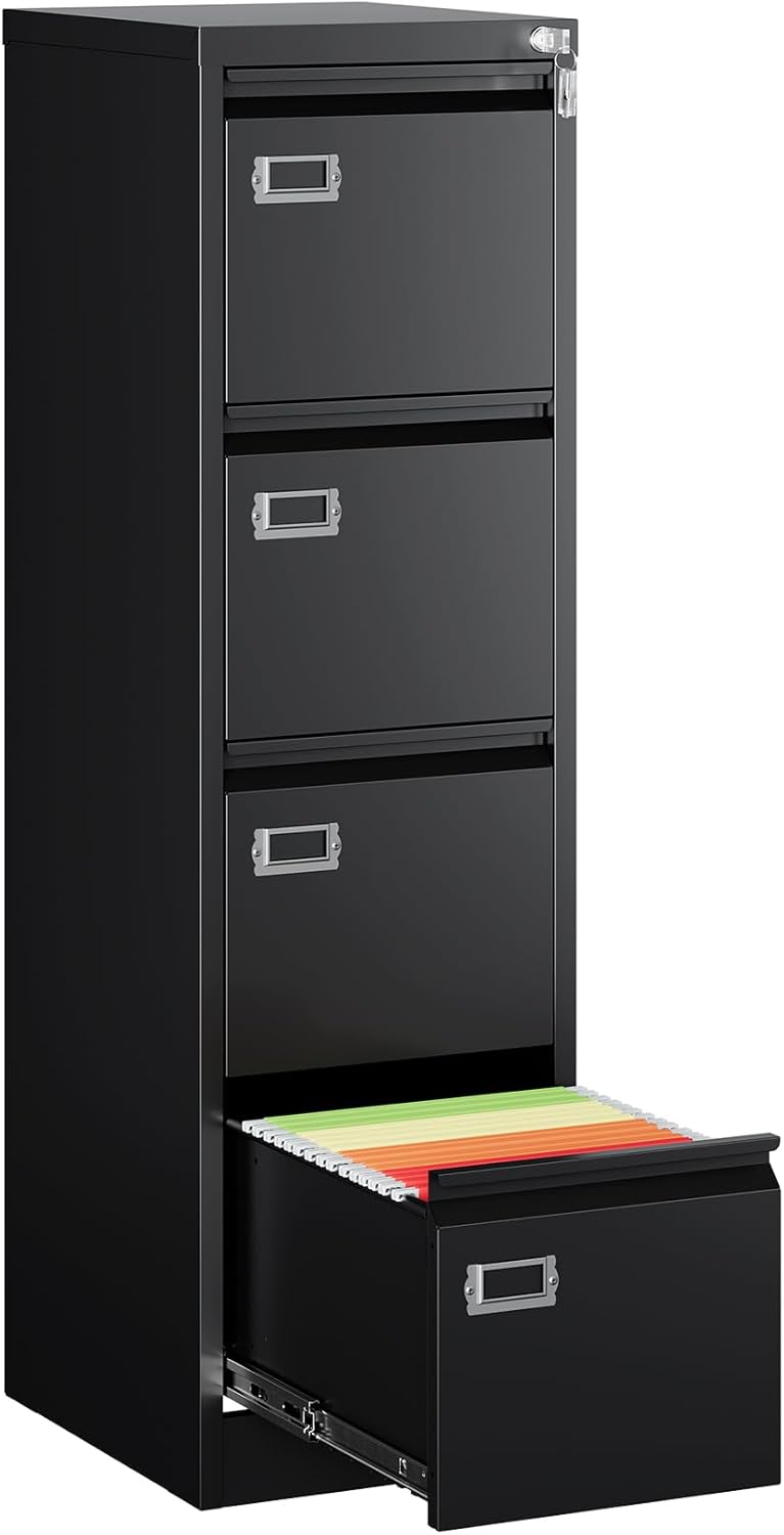 4 Drawer Filing Cabinets with Lock, Metal File Cabinet with 4 Drawers, Home Office File Folders Cabinet for Letter Legal A4 File Size