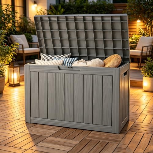 Outdoor Storage Box, Resin Deck Boxes outdoor, Waterproof Storage Box Lockable by NBYSGO