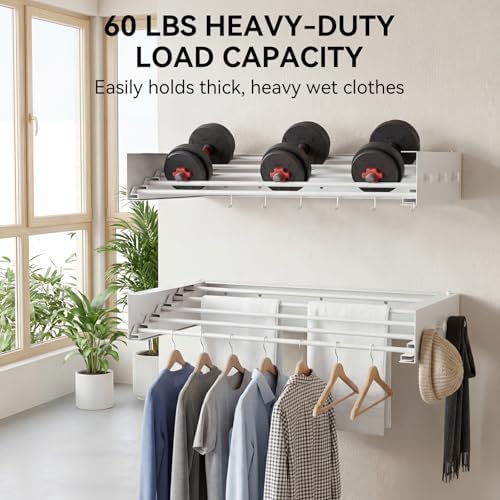 Extra Wide 40" Laundry Drying Rack, Expandable Wall Mounted Clothes Drying Rack - Image 4