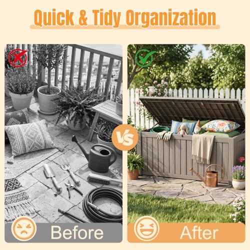 Outdoor Storage Box, 240 Gal Waterproof Resin Deck Box w/Support Rod - Image 5
