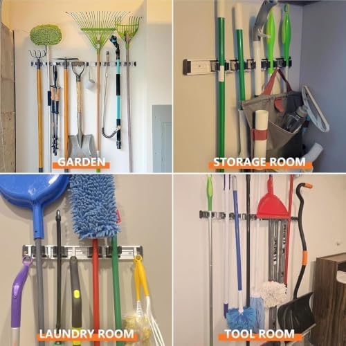 reliahom Broom Holder Wall Mount Mop Hanger Tools organizer 5Racks 4Hooks - Image 5