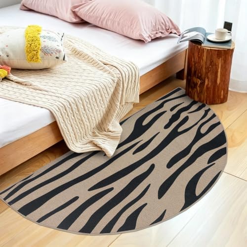 Easy Jute Rug 2.6x5Ft Half Round Zebra Stripe Carpet - Image 3