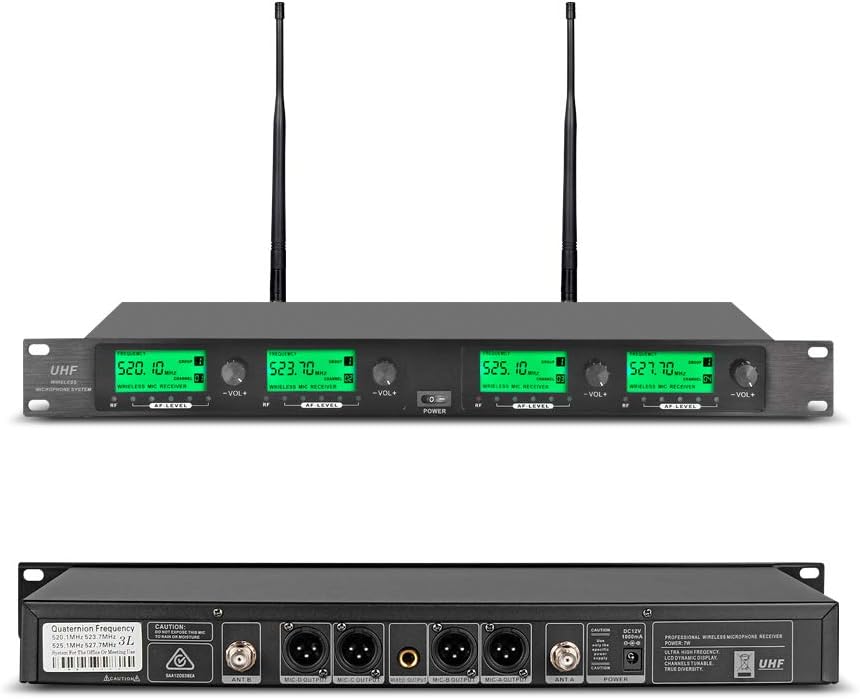 Wireless Microphone System Pro UHF 4 Channel 4 Lavalier Bodypacks 4 Lapel Mic 4 Headsets for Karaoke System Church Speaking Conference Wedding Party