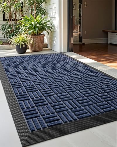 DEXI Front Door Mat Outside Entrance 24x36 Rubber Entry Doormat Maze Blue by DEXI