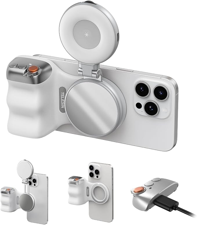TELESIN Fun Shot Magnetic Phone Camera Grip + C03 Magnetic Selfie Light Bundle by telesin