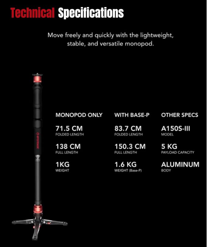 IFOOTAGE Cobra 3 A150S Strike Monopod, Pedal Locking Control, One-Step Rapid - Image 9