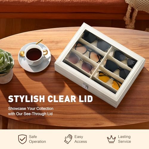 CO-Z 8-Slot Sunglasses Organizer, Leather Lockable Display Case - Image 3