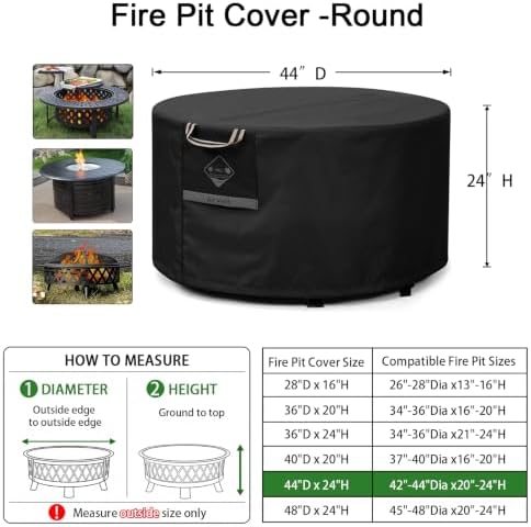 QH.HOME Fire Pit Cover Round 44", 600D Heavy Duty Fabric 100% Waterproof - Image 2
