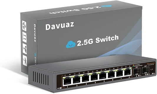 8-Port 2.5G Unmanaged Ethernet Switch, 8×2.5G Base-T Ports, 2×10G SFP+ Uplink by Davuaz