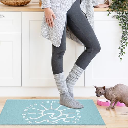 Jvpke Blue Beach Door Mat, Happiness Comes in Waves Blue Beachy Door Mat Indoor - Image 5