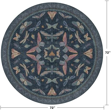 Dark Blue Vintage Playroom Round Rug 6ft, Washable Soft Area Rug - Image 2