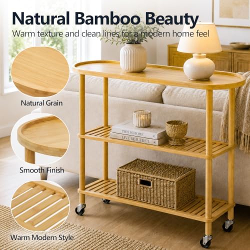 3-Tier Rolling Entryway Table, 30.6'' Narrow Bamboo Console Table - Image 6