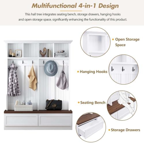 4-in-1 Hall Tree with Storage Bench Shoe Organizer/ Shelves - Image 3