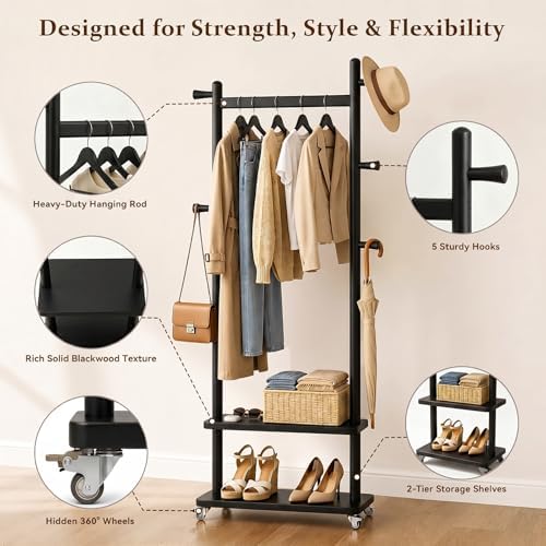Taitiy Coat Rack Freestanding Solid Wood Clothes Rack - Image 4