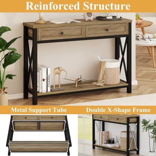 BON AUGURE Entryway Table with Storage, Sofa Table 2 Drawers, 47In Vintage - Image 4