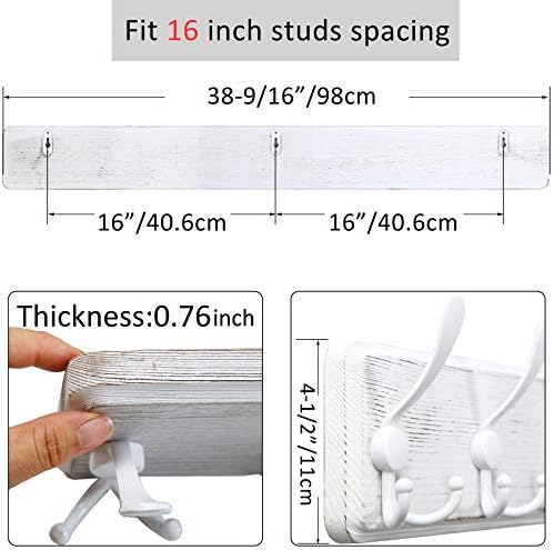 WEBI Coat Rack Wall Mount White, 38 9/16" Long Coat Hooks Wall Mounted - Image 3