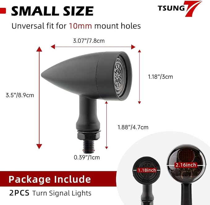 TSUNG Universal Motorcycle LED Turn Signals Small Bullet Front Rear Blinkers - Image 6
