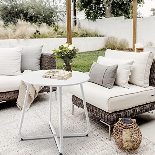 Outdoor Table Small Patio Side Table Waterproof Round Metal Side Table Weather - Image 2