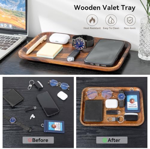 Serving Acacia Wood Valet Tray for Men Women, Catch All Acacia Mens Key Dump - Image 3