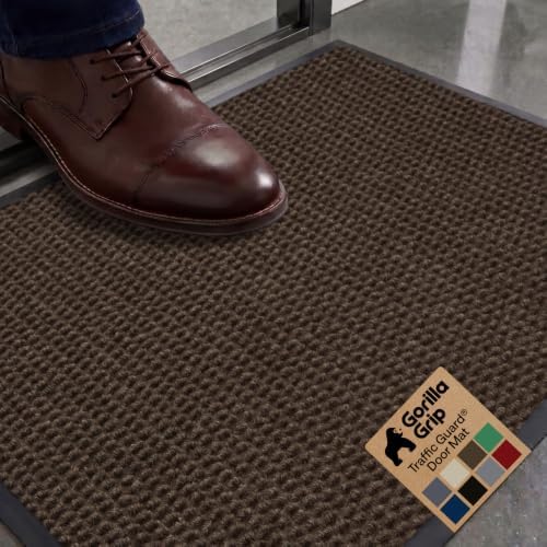 GORILLA GRIP Traffic Guard Indoor Outdoor Heavy Duty Door Mat, 29x17 Brown by GorillaGrip