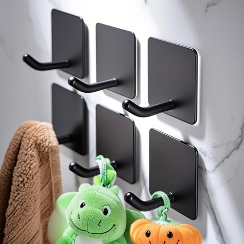 DELITON 6 Pack Towel Hooks for Hanging, Adhesive Hooks Stick on Wall for by DELITON