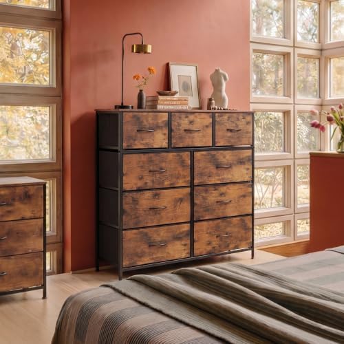 WLIVE Tall Dresser for Bedroom, 9 Drawer Chest of Drawers, Rustic Brown - Image 2