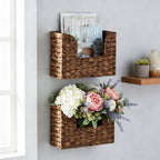 Set of 2 Magazine Holder Wall Basket Water Hyacinth Woven Mail Organizer - Image 3