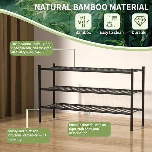 ROMGUAR CRAFT 3-Tier Bamboo Long Shoe Rack, Free Standing Wood Shoe Shelf - Image 5