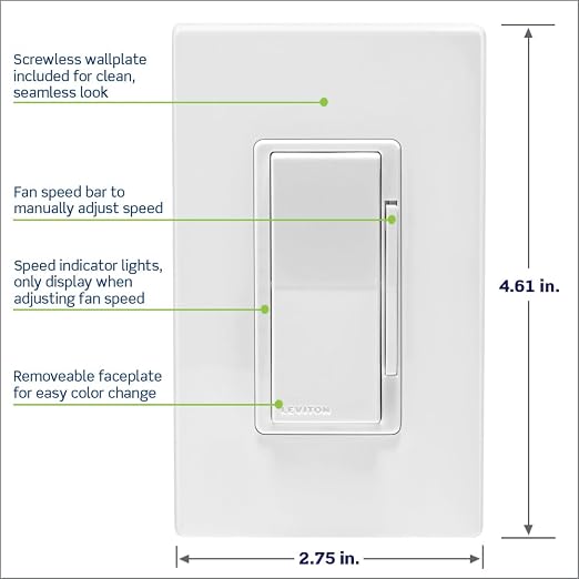 Leviton Decora Smart Fan Speed Controller, Wi-Fi 2nd Gen, Neutral Wire Required - Image 5