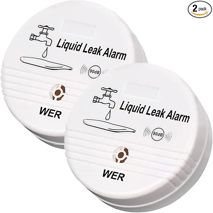 WER Water Leak Alarm Sensor, Battery Operated Leak Alert, 90dB Water Detector by WER