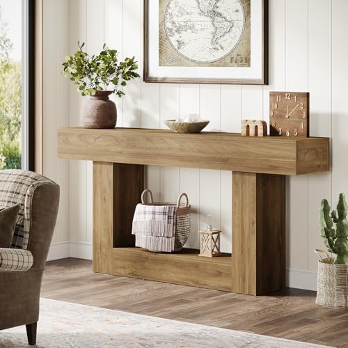 Tribesigns 63" Console Table, Farmhouse 2-Tier Entryway Table - Image 4