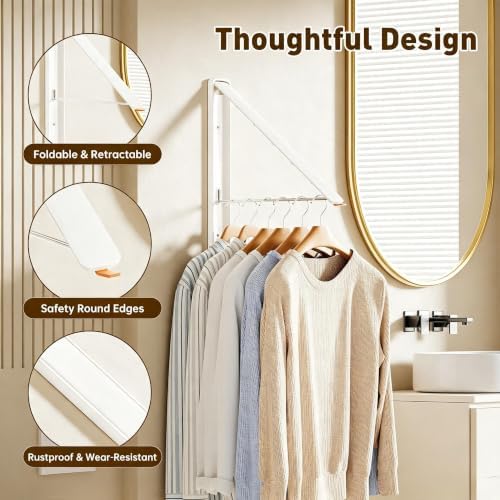 Clothes Drying Rack, Laundry Room Wall Mounted Retractable Clothes Hanger - Image 2
