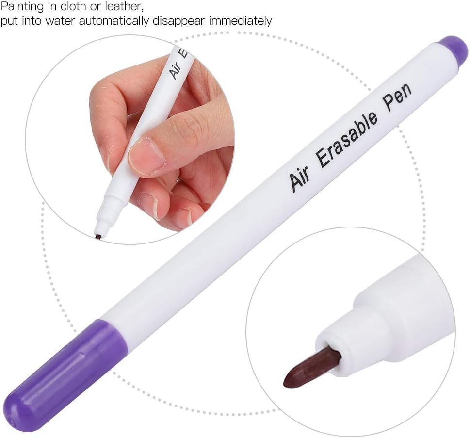 HEEPDD Water Soluble Marking Pens for Sewing, Air Erasable Fabric Markers, Disappearing Ink, Single Head, 10 Pack