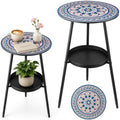 2-Tier Metal Outdoor Side Tables Set of Two 13.5" Round End Tables by Unknown