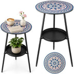 2-Tier Metal Outdoor Side Tables Set of Two 13.5" Round End Tables by Unknown