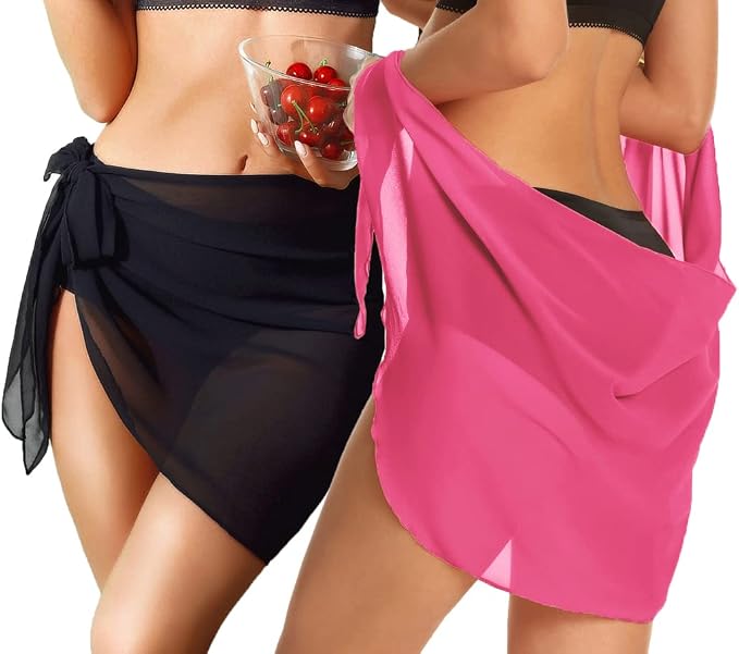 CHICGAL 2 Pieces Women Beach Sarong Bathing Suit Wrap Skirt Sheer Bikini - Image 5
