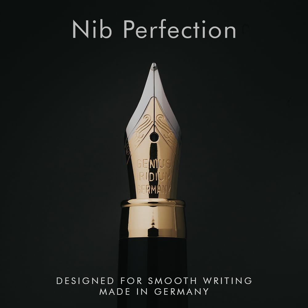 Wordsworth & Black Fountain Pen Set, Luxury Bamboo Wood - Medium Nib, Gift Case; Includes 6 Ink Cartridges, Ink Refill Converter -Journaling, Calligraphy, Drawing, Smooth Writing [Black Wood]