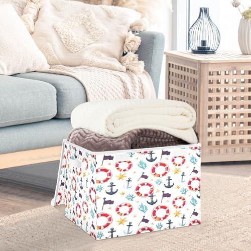 Bolaz Storage Bins with Lids and Handles, Flag Coral Starfish Anchor Life Buoy - Image 5