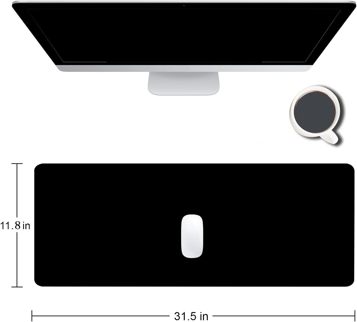 Hokafenle Large Gaming Mouse Pad, Black Desk Keyboard Mouse Pads, Long Mouse Mat, Non-Slip Rubber Base Computer Mousepad for Office, Home, Gamer