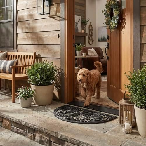 Kempf Rubber Scroll Doormat Half Moon Mat, Indoor Outdoor Entrance Mat - Image 6