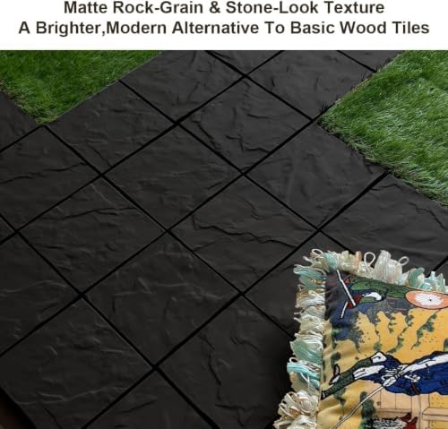 JJWOOD Stone-Look Interlocking Deck Tiles, Matte Rock Texture Outdoor Floor - Image 7