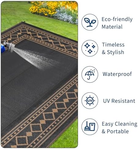 Outdoor Rug Waterproof for Patio, 8x10 Foldable Reversible Plastic Straw Carpet - Image 3