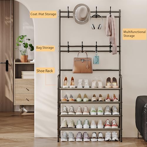 Coat Rack Shoe Rack With Storage Hooks Standing Organizer 4 Tier - Image 2