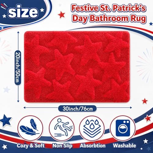 Capoda 1 Pcs Patriotic Bath Mat 20 x 30 Inch Red Patriotic Star Bathroom Rug - Image 2