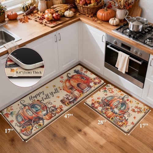 Ileading Fall Kitchen Mats Anti Fatigue, Pumpkin Kitchen Rugs Sets of 2 - Image 6
