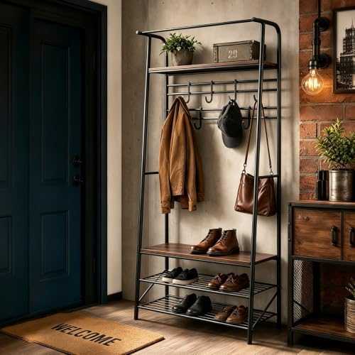 Garvee Hall Tree with Bench and Shoe Storage, 4-in-1 Entryway Coat Rack by Garvee