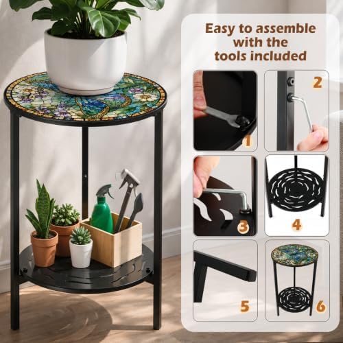 2-Tier Metal Round Side Table Accent Coffee Tables Small Space Corner Plant - Image 6
