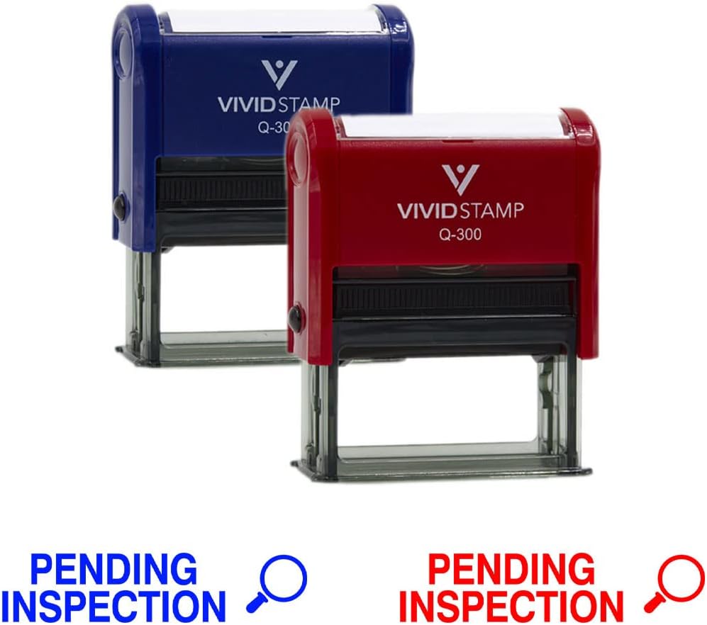 Vivid Stamp Pending Inspection Business Self-Inking Rubber Stamps (Black Ink) - Q-400 (2 Pack)